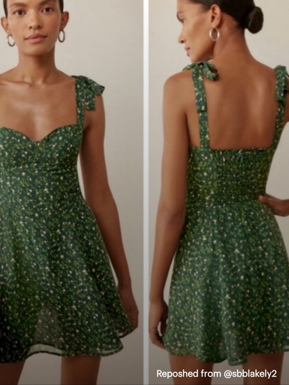 Green Floral Tie-Shoulder Sundress